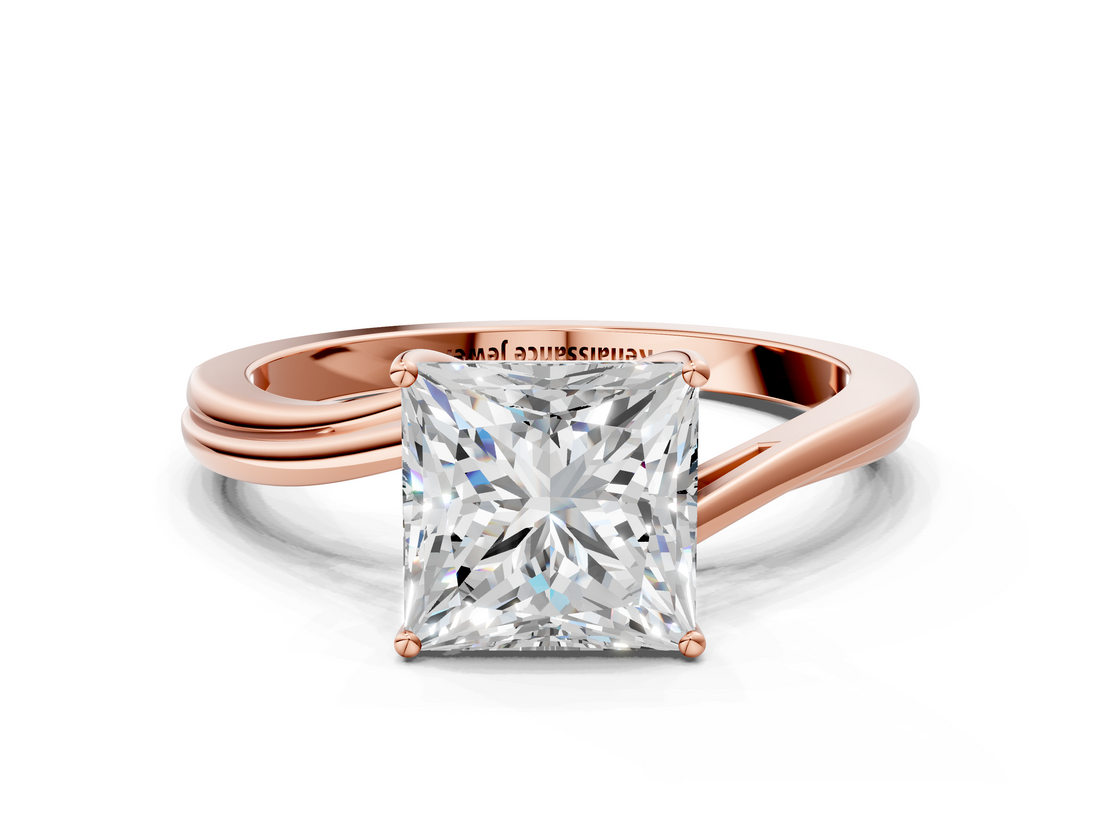 Rose gold Princess Cut Solitaire Twist Band Ring with Four-Prong Setting_32