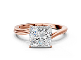 Rose gold Princess Cut Solitaire Twist Band Ring with Four-Prong Setting_32