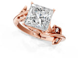 Rose gold Princess Cut Solitaire Twist Engagement Ring with Leaf Accents and Prong Setting_16
