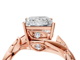 Rose gold Princess Cut Solitaire Twist Engagement Ring with Leaf Accents and Prong Setting_19