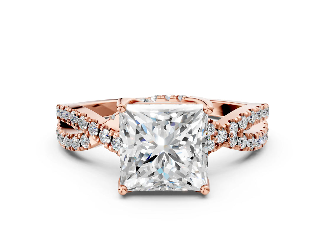 Rose gold Princess Cut Solitaire Twist Pave Diamond Engagement Ring with Prong Setting_15