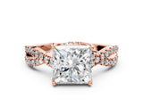 Rose gold Princess Cut Solitaire Twist Pave Diamond Engagement Ring with Prong Setting_15