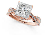Rose gold Princess Cut Solitaire Twist Pave Diamond Engagement Ring with Prong Setting_16