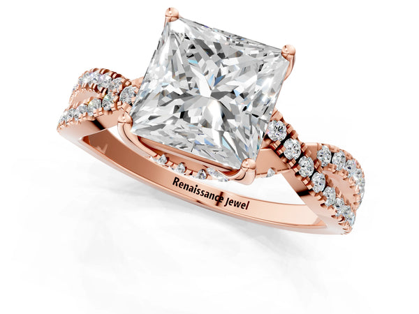 Rose Gold Princess Cut Twisted Split Shank Engagement Ring Setting