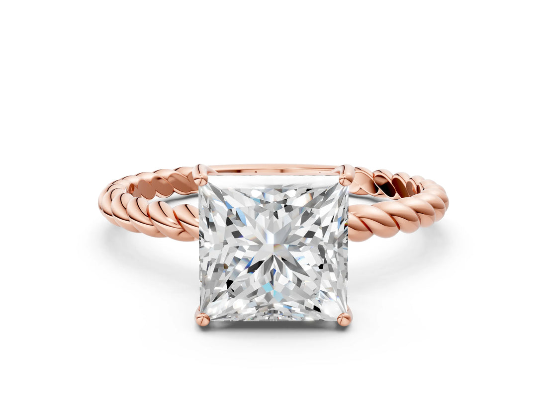 Rose gold Princess Cut Solitaire Twisted Band 4-Prong Ring_15
