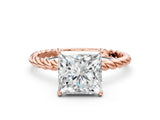 Rose gold Princess Cut Solitaire Twisted Band 4-Prong Ring_15