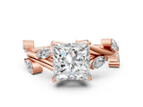 Rose gold Princess Cut Solitaire Twisted Band Marquise Accent Prong Setting Ring_3