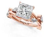 Rose gold Princess Cut Solitaire Twisted Band Marquise Accent Prong Setting Ring_4