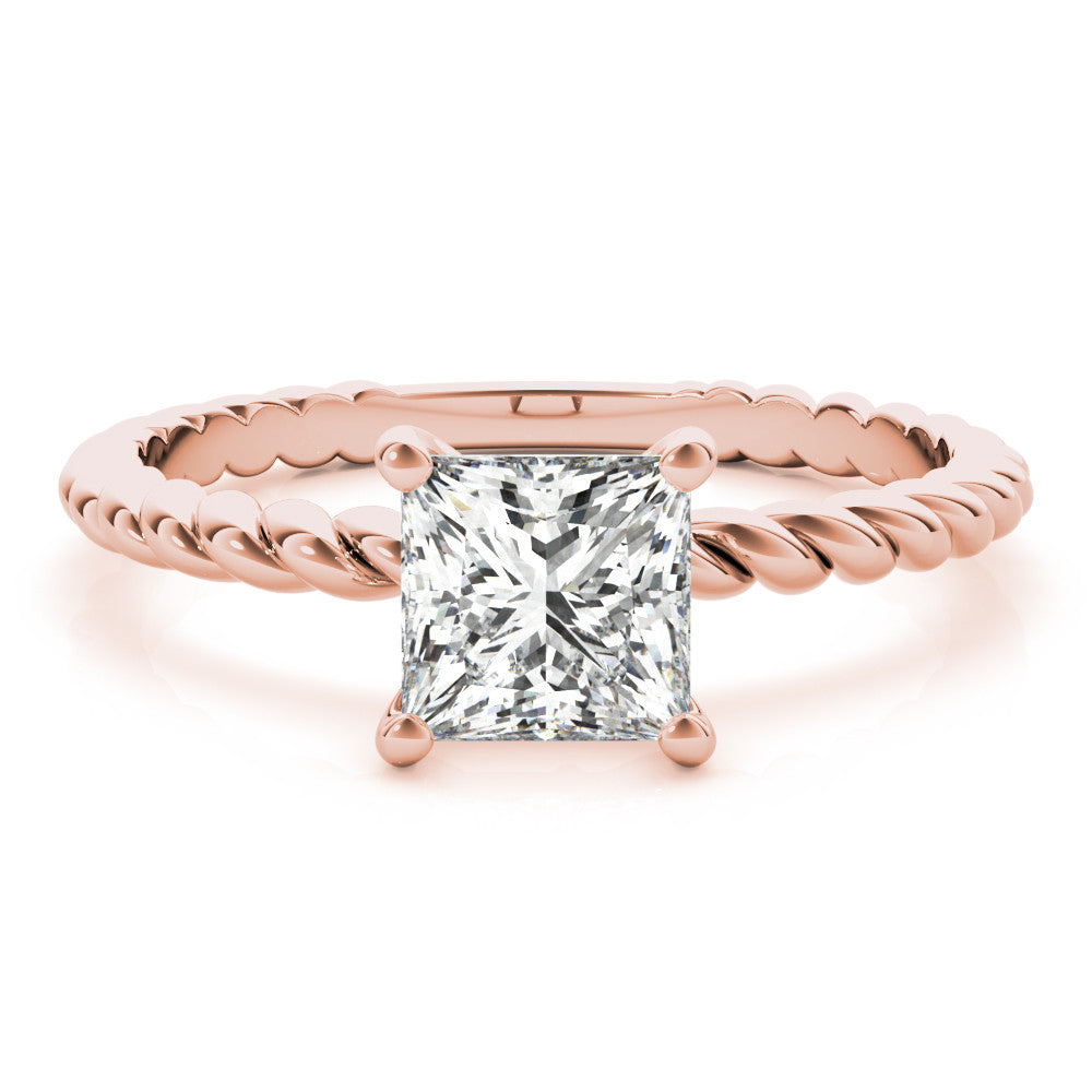 Rose gold Princess Cut Solitaire Twisted Band Ring with Four-Prong Setting 1