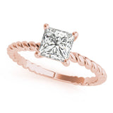 Rose gold Princess Cut Solitaire Twisted Band Ring with Four-Prong Setting