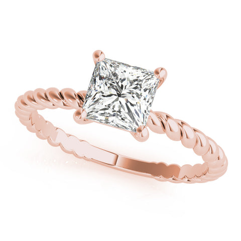 Rose gold Princess Cut Solitaire Twisted Band Ring with Four-Prong Setting