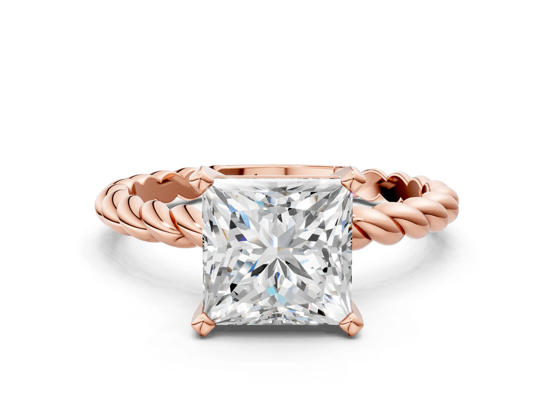 Rose gold Princess Cut Solitaire Twisted Band with Four-Prong Setting_143