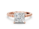 Rose gold Princess Cut Solitaire Twisted Band with Four-Prong Setting_143