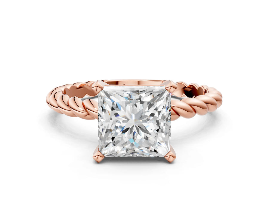 Rose gold Princess Cut Solitaire Twisted Band with Four-Prong Setting