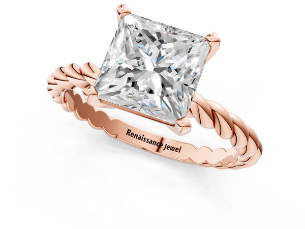 Rose gold Princess Cut Solitaire Twisted Band with Four-Prong Setting