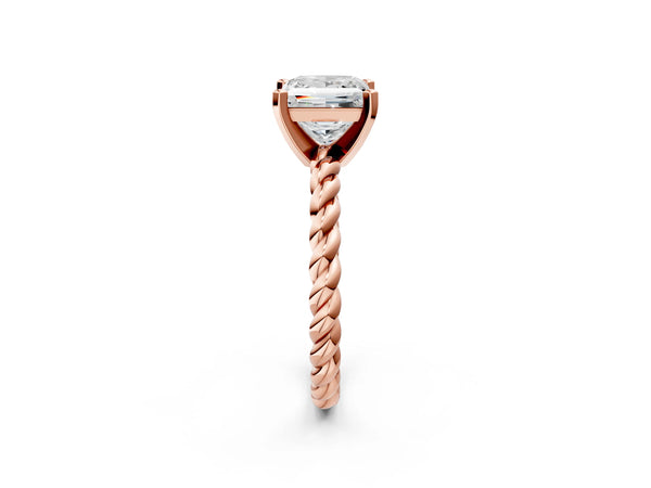 Rose gold Princess Cut Solitaire Twisted Band with Four-Prong Setting