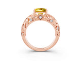 Rose gold Princess Cut Solitaire Yellow Sapphire Leaf-Inspired Vine Band Ring with Prong Setting_27