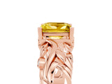 Rose gold Princess Cut Solitaire Yellow Sapphire Leaf-Inspired Vine Band Ring with Prong Setting_29