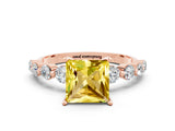 Rose gold Princess Cut Solitaire Yellow Sapphire Ring with Pave Band and Four-Prong Setting_24