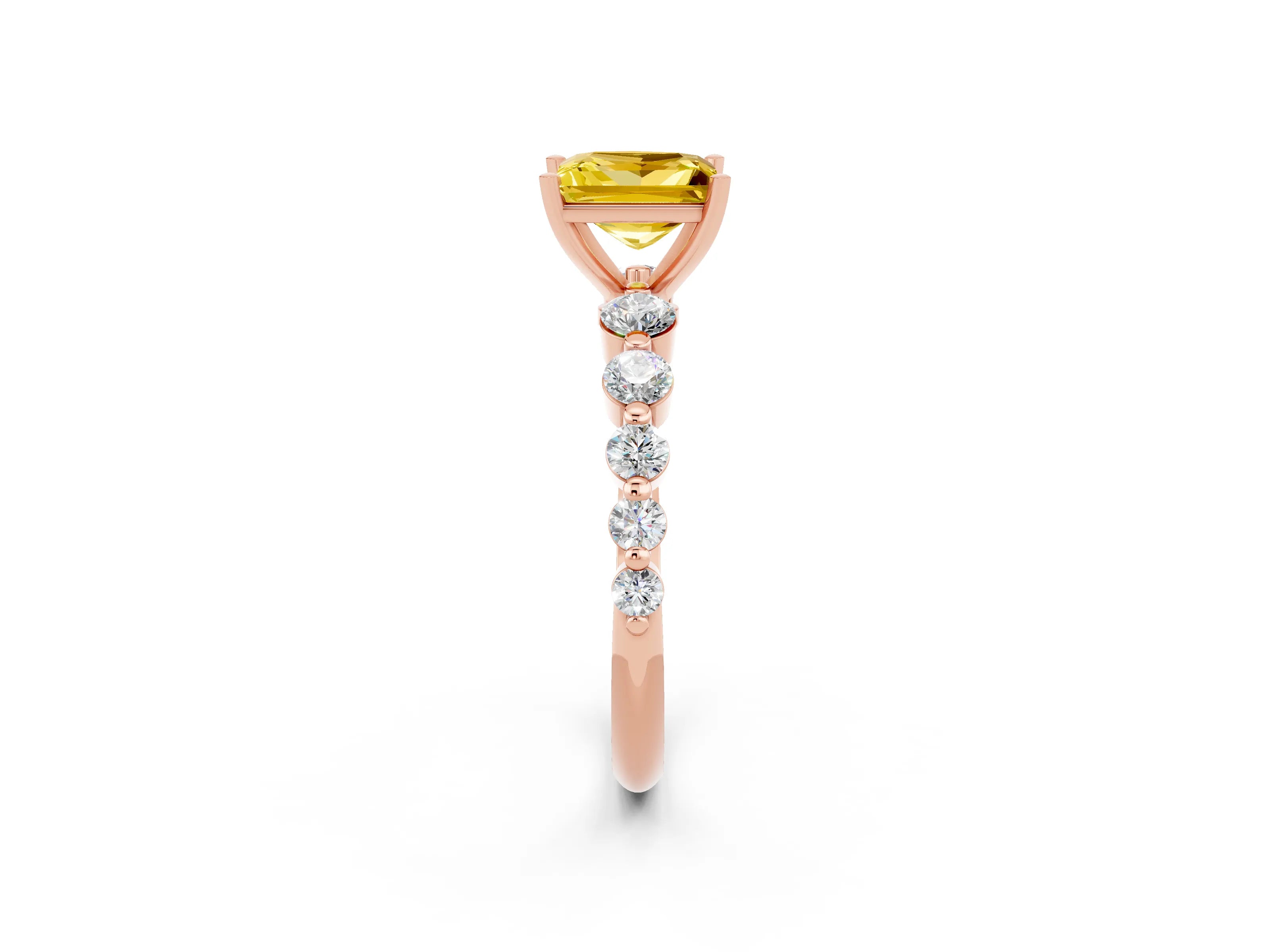 Rose gold Princess Cut Solitaire Yellow Sapphire Ring with Pave Band and Four-Prong Setting_26