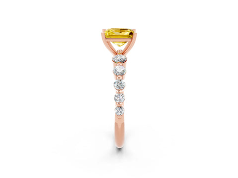 Rose gold Princess Cut Solitaire Yellow Sapphire Ring with Pave Band and Four-Prong Setting_26