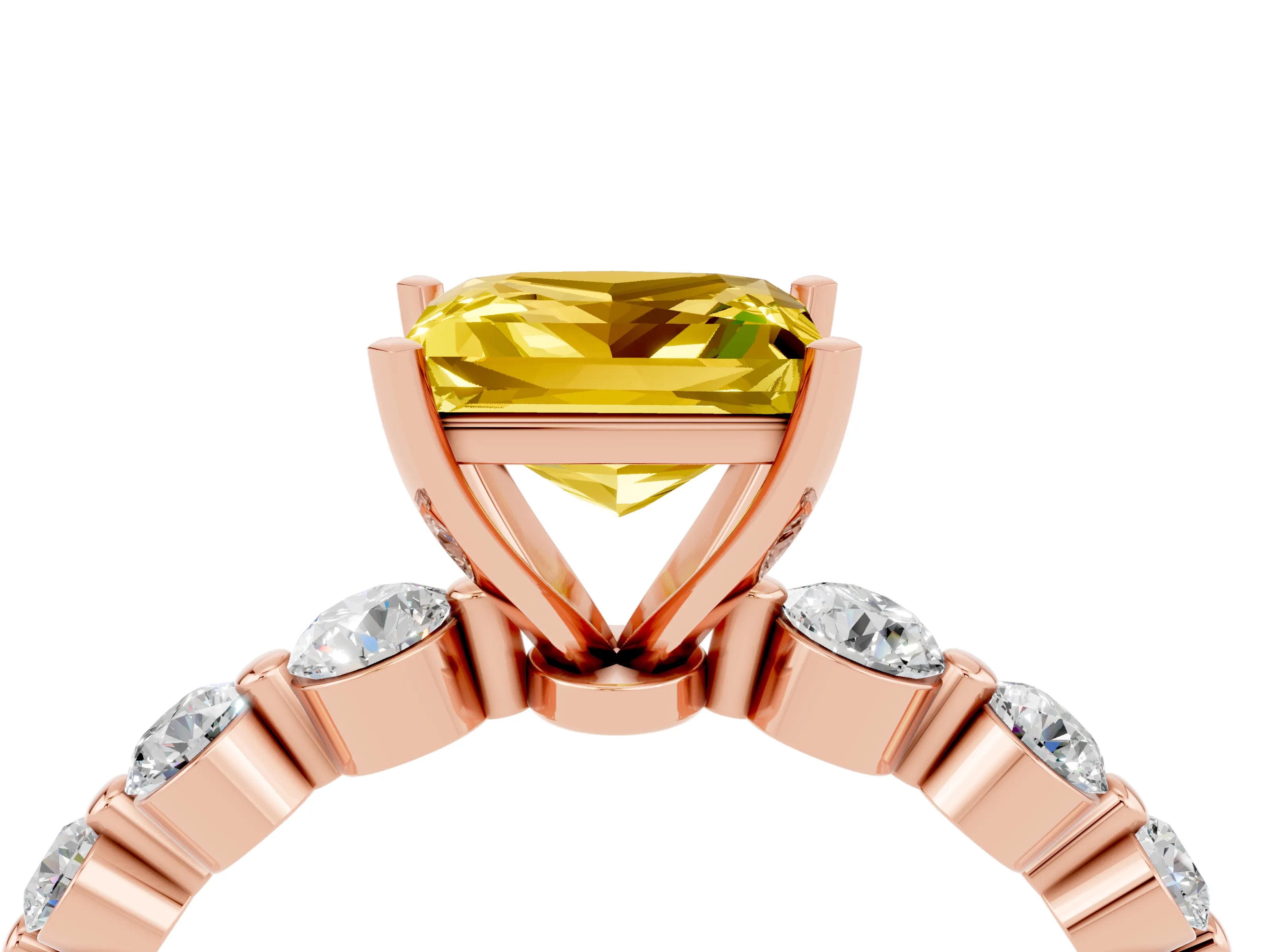Rose gold Princess Cut Solitaire Yellow Sapphire Ring with Pave Band and Four-Prong Setting_28