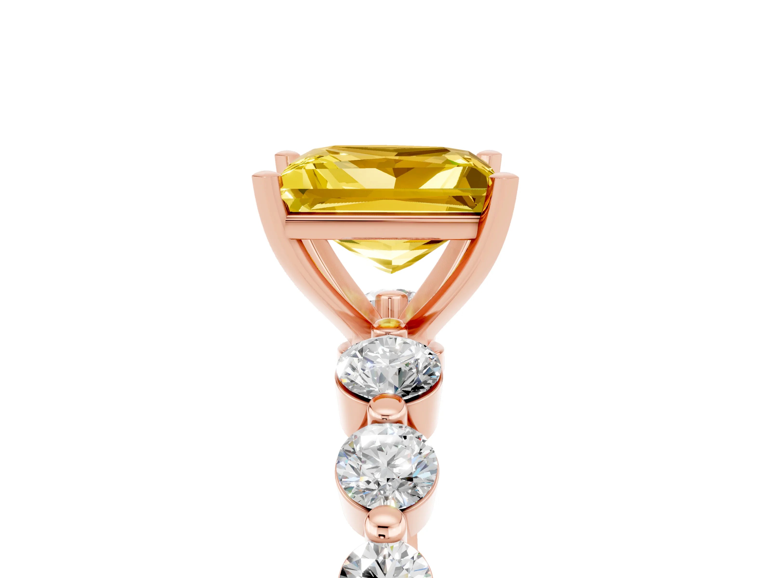 Rose gold Princess Cut Solitaire Yellow Sapphire Ring with Pave Band and Four-Prong Setting_29