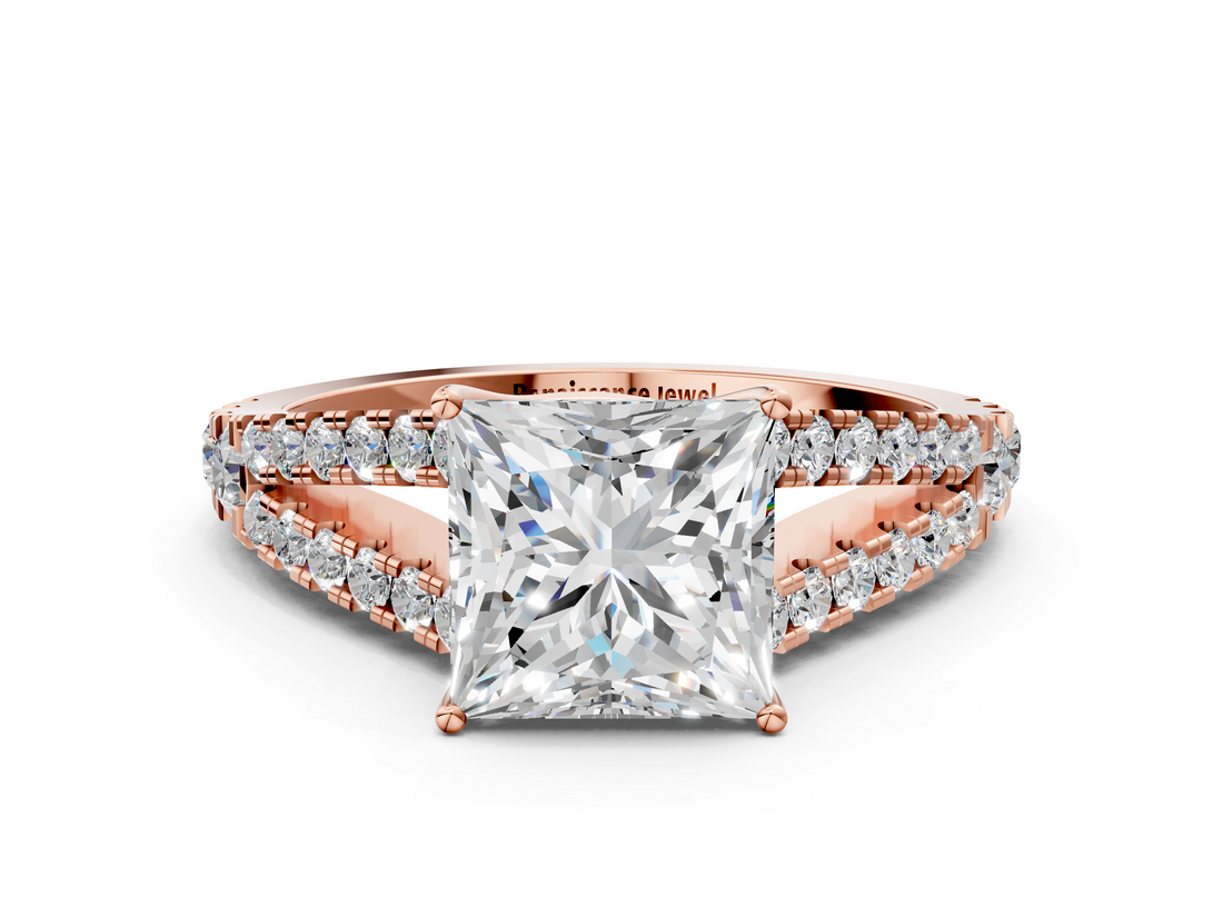 Rose gold Princess Cut Split Shank Pave Diamond Engagement Ring with Four-Prong Setting_28