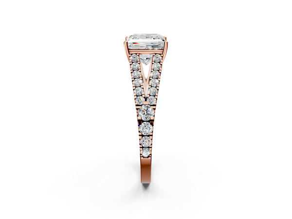 Rose Gold Princess Cut Split Shank Engagement Ring Setting with Pave Strands and Graduated Side Rows