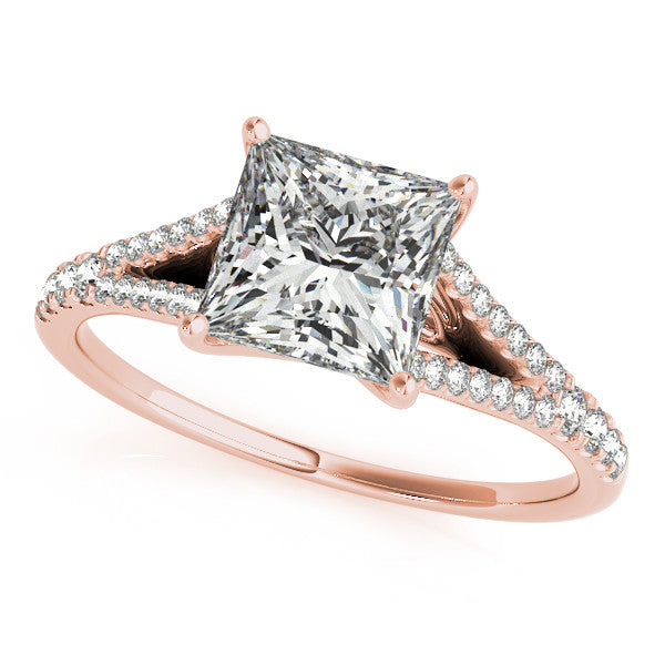 Rose gold Princess Cut Split Shank Pave Engagement Ring with Four-Prong Setting