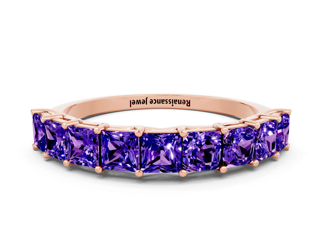 Rose gold Princess Cut Tanzanite Channel-Set Eternity Band with Prong Setting_6