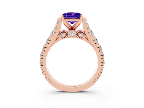 Rose gold Princess Cut Tanzanite Classic Solitaire Ring with Pavé Band and Four-Prong Setting_3