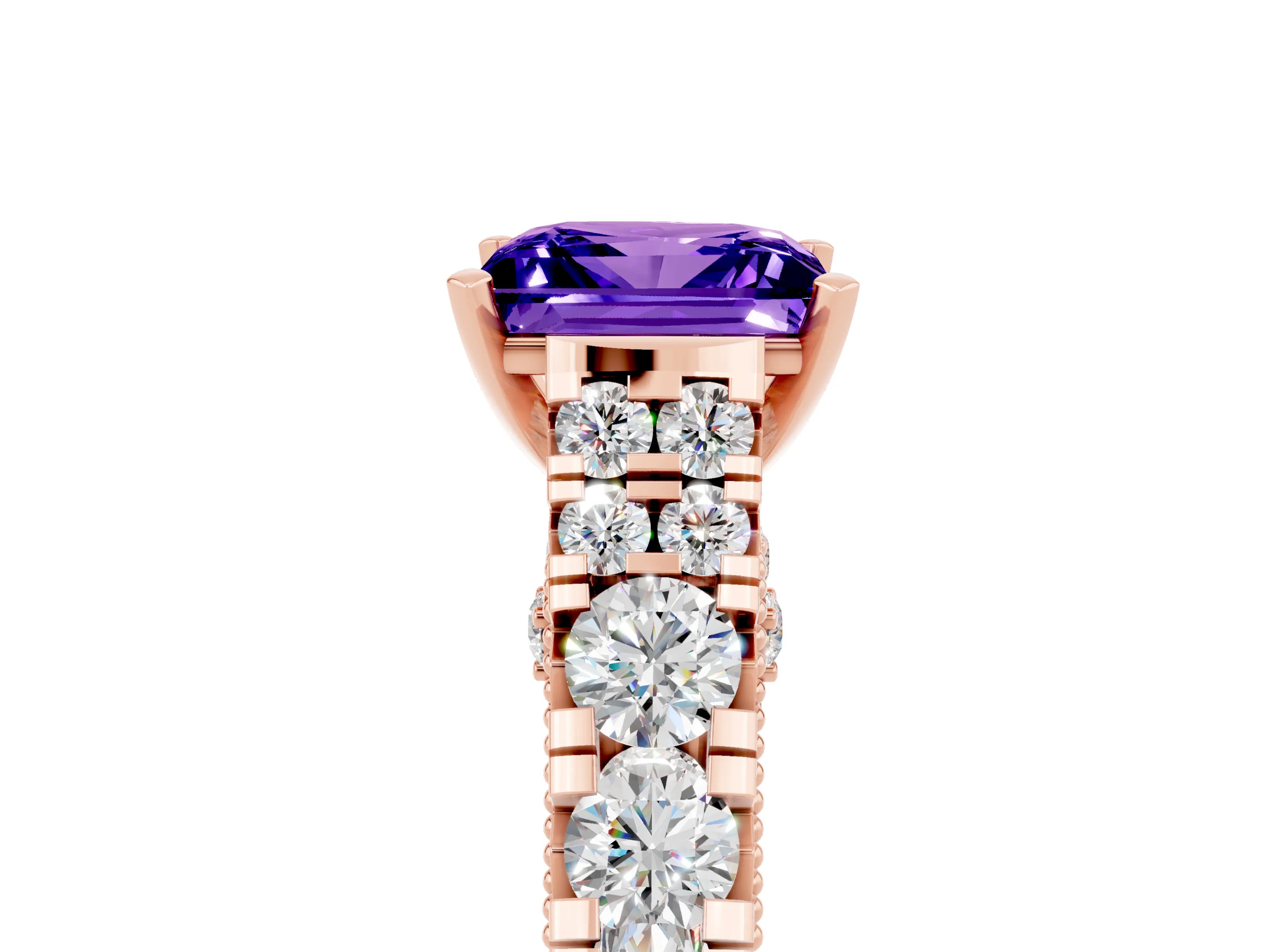 Rose gold Princess Cut Tanzanite Classic Solitaire Ring with Pavé Band and Four-Prong Setting_5
