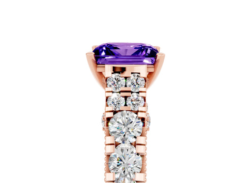 Rose gold Princess Cut Tanzanite Classic Solitaire Ring with Pavé Band and Four-Prong Setting_5