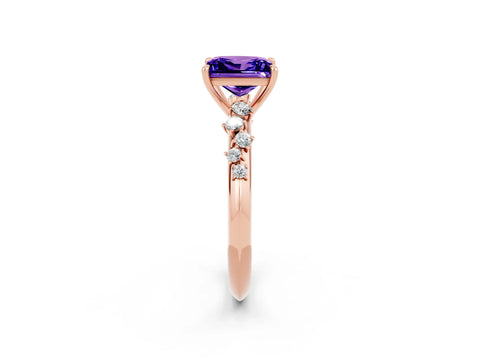 Rose gold Princess Cut Tanzanite Cluster Side Stone Solitaire Ring with Prong Setting_26