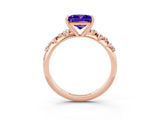 Rose gold Princess Cut Tanzanite Cluster Side Stone Solitaire Ring with Prong Setting_27