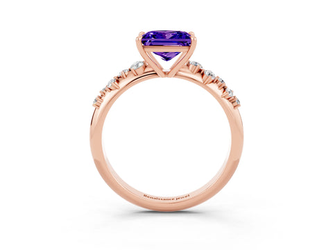 Rose gold Princess Cut Tanzanite Cluster Side Stone Solitaire Ring with Prong Setting_27