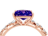 Rose gold Princess Cut Tanzanite Cluster Side Stone Solitaire Ring with Prong Setting_28