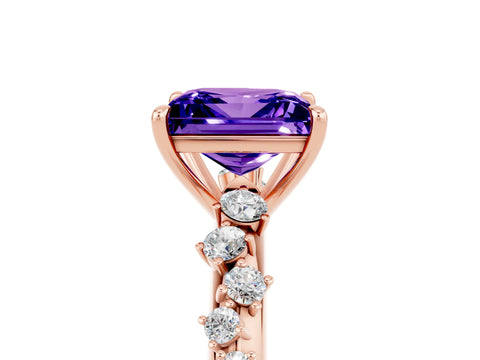 Rose gold Princess Cut Tanzanite Cluster Side Stone Solitaire Ring with Prong Setting_29