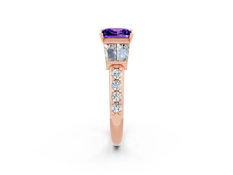 Rose gold Princess Cut Tanzanite Engagement Ring with Baguette Side Stones and Channel Set Band_2