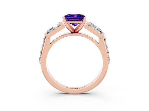 Rose gold Princess Cut Tanzanite Engagement Ring with Baguette Side Stones and Channel Set Band_3