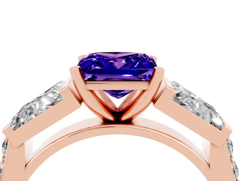Rose gold Princess Cut Tanzanite Engagement Ring with Baguette Side Stones and Channel Set Band_4