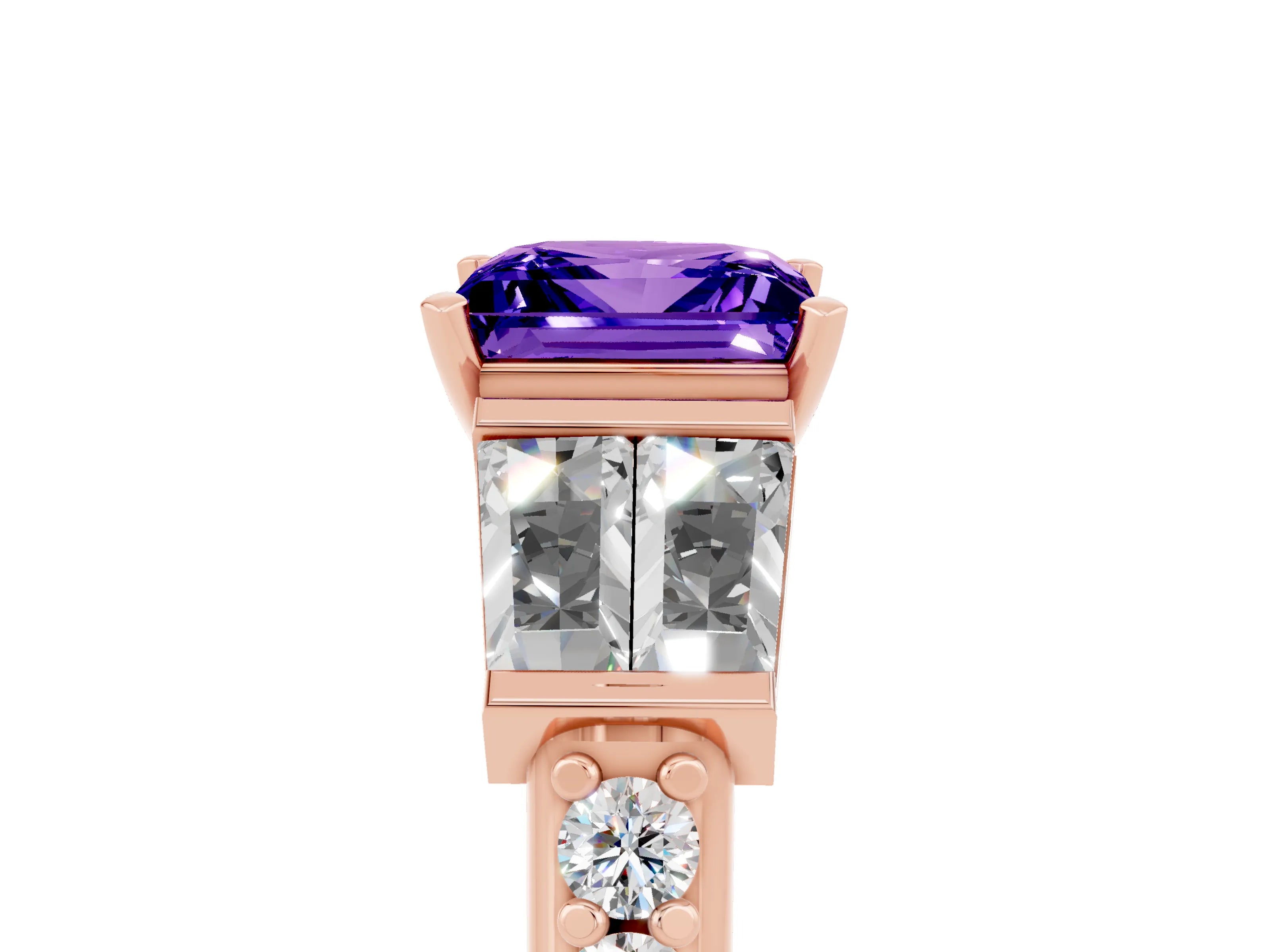 Rose gold Princess Cut Tanzanite Engagement Ring with Baguette Side Stones and Channel Set Band_5