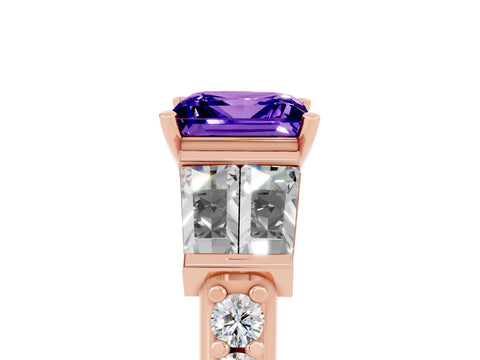 Rose gold Princess Cut Tanzanite Engagement Ring with Baguette Side Stones and Channel Set Band_5