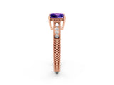 Rose gold Princess Cut Tanzanite Engagement Ring with Milgrain Channel Set Band and Prong Setting_2