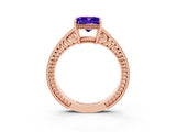 Rose gold Princess Cut Tanzanite Engagement Ring with Milgrain Channel Set Band and Prong Setting_3