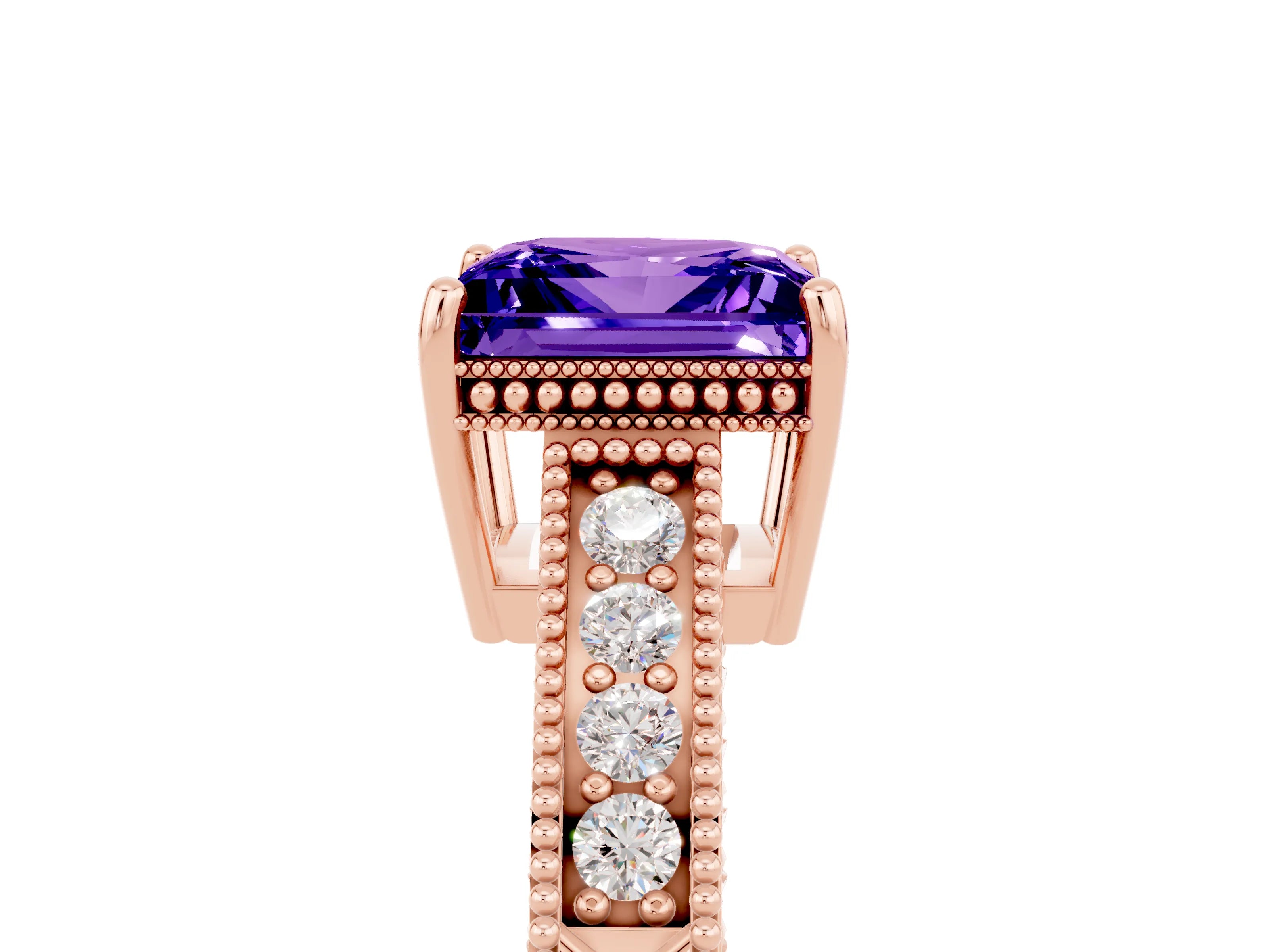 Rose gold Princess Cut Tanzanite Engagement Ring with Milgrain Channel Set Band and Prong Setting_5