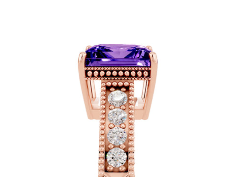 Rose gold Princess Cut Tanzanite Engagement Ring with Milgrain Channel Set Band and Prong Setting_5