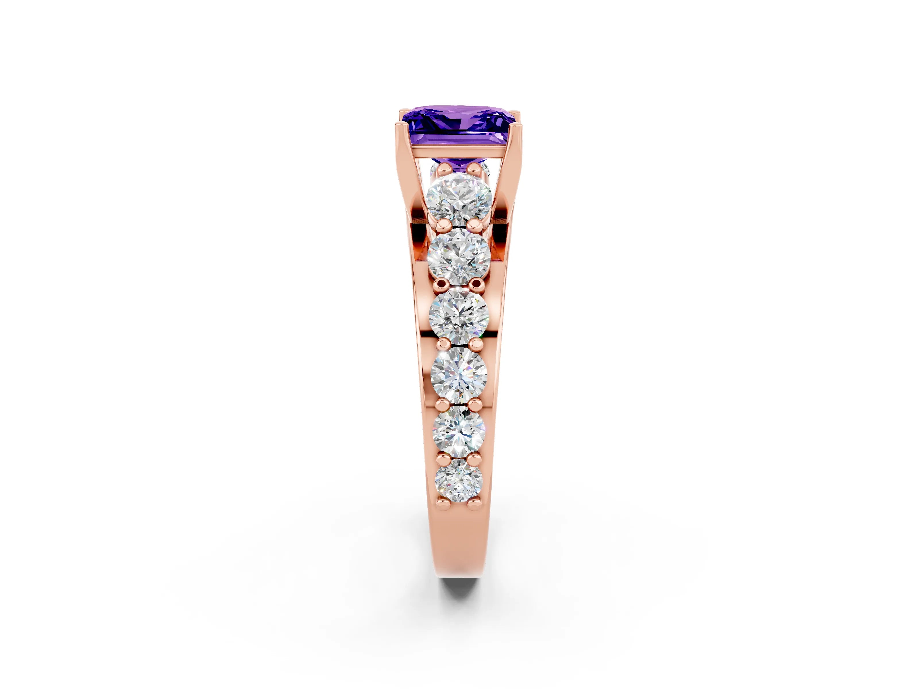 Rose gold Princess Cut Tanzanite Engagement Ring with Pavé Band and Four-Prong Setting_2