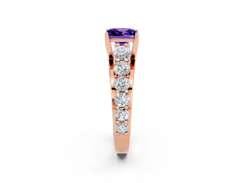 Rose gold Princess Cut Tanzanite Engagement Ring with Pavé Band and Four-Prong Setting_2